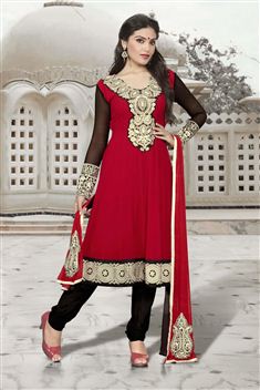 Red Party Wear Anarkali Dress Material